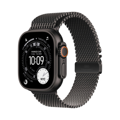 apple watch ultra 3, 2025 г., 49 мм, корпус из титана цвета black, миланский ремешок black магазин Appleworld
