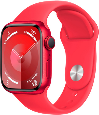 apple watch series 9, 41 мм, корпус из алюминия красного цвета, спортивный ремешок магазин Appleworld