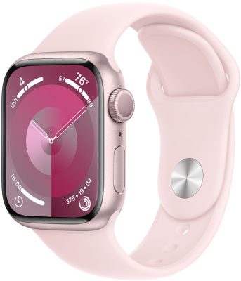 apple watch series 9, 41 мм, корпус из алюминия розового цвета, спортивный ремешок магазин Appleworld