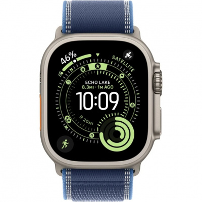 apple watch ultra 3, 2025 г., 49 мм, корпус из титана цвета natural, ремешок trail blue/bright blue  магазин Appleworld