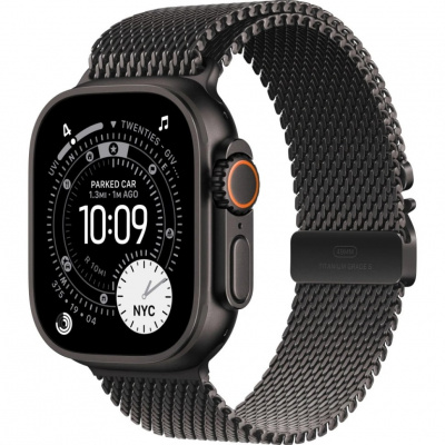 apple watch ultra 3, 2025 г., 49 мм, корпус из титана цвета black, миланский ремешок black магазин Appleworld